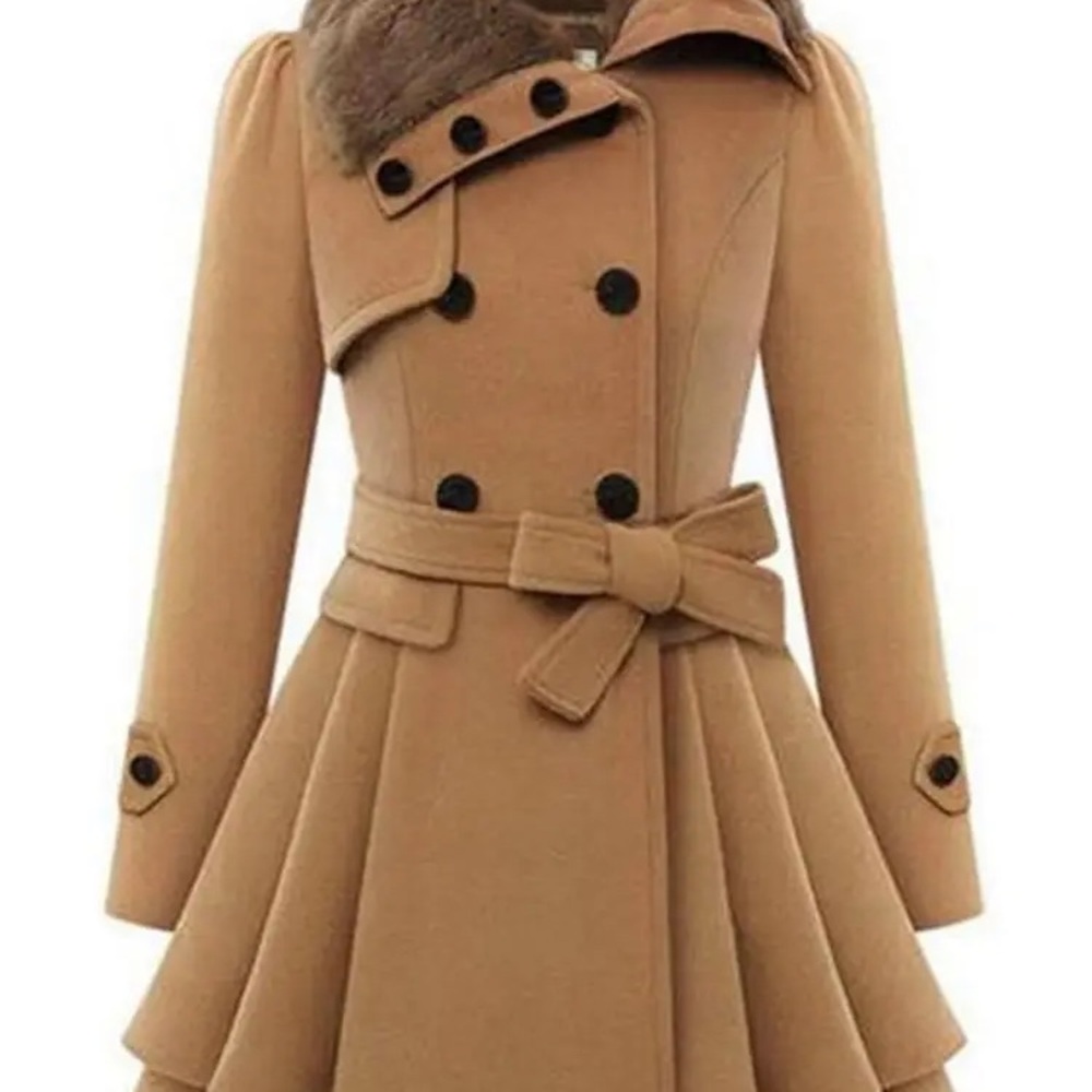 Elegant Tan Double-Breasted Women's Coat